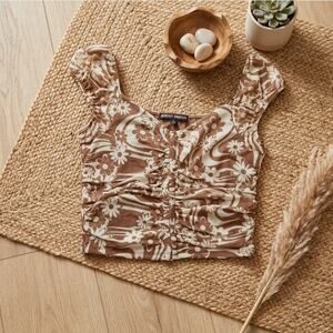 Almost Famous Floral Ruched Crop Top - Size L - NWT - Hook & Eye Front